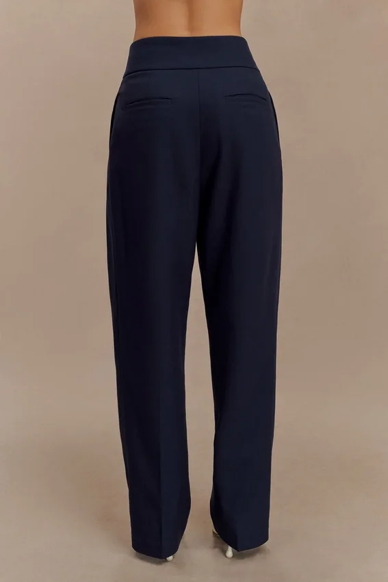 Penelope Pleated High Waisted Pants – Dark Navy Penelope Pleated High Waisted Pants – Dark Navy
