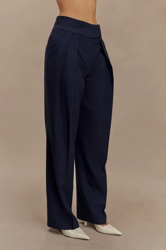 Penelope Pleated High Waisted Pants – Dark Navy Penelope Pleated High Waisted Pants – Dark Navy