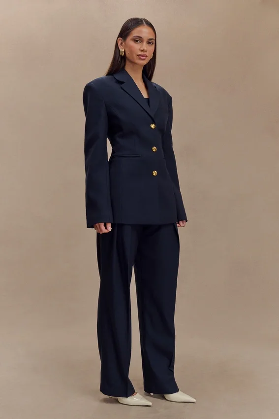 Penelope Pleated High Waisted Pants – Dark Navy Penelope Pleated High Waisted Pants – Dark Navy