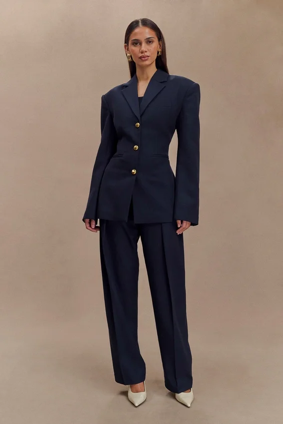 Penelope Pleated High Waisted Pants – Dark Navy Penelope Pleated High Waisted Pants – Dark Navy