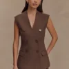 Penelope Suiting Sleeveless Blazer – Chocolate