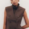 Penelope Suiting Sleeveless Blazer – Chocolate
