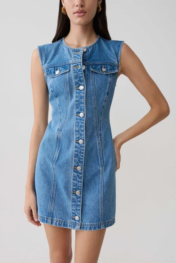 Penn Button Front Denim Mini Dress – Summer Blue Penn Button Front Denim Mini Dress – Summer Blue