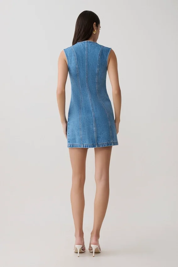 Penn Button Front Denim Mini Dress – Summer Blue Penn Button Front Denim Mini Dress – Summer Blue