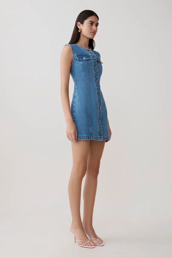 Penn Button Front Denim Mini Dress – Summer Blue Penn Button Front Denim Mini Dress – Summer Blue