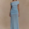 Chloe Off Shoulder Boucle Knit Top – Light Blue Chloe Off Shoulder Boucle Knit Top – Light Blue
