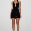 Raina Diamante Halter Mini Dress – Black