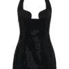 Raina Diamante Halter Mini Dress – Black