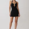 Raina Diamante Halter Mini Dress – Black