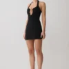Raina Diamante Halter Mini Dress – Black