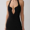 Raina Diamante Halter Mini Dress – Black