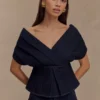 Rayne Off Shoulder Denim Top – Indigo Blue