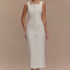 Reyna Denim Midi Dress – White