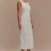 Reyna Denim Midi Dress – White