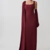 Rhea Detachable Cape Jersey Maxi Dress – Wine