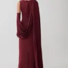 Rhea Detachable Cape Jersey Maxi Dress – Wine