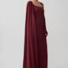Rhea Detachable Cape Jersey Maxi Dress – Wine