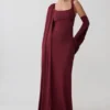 Rhea Detachable Cape Jersey Maxi Dress – Wine