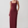 Rhea Detachable Cape Jersey Maxi Dress – Wine