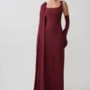 Rhea Detachable Cape Jersey Maxi Dress – Wine