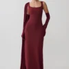 Rhea Detachable Cape Jersey Maxi Dress – Wine