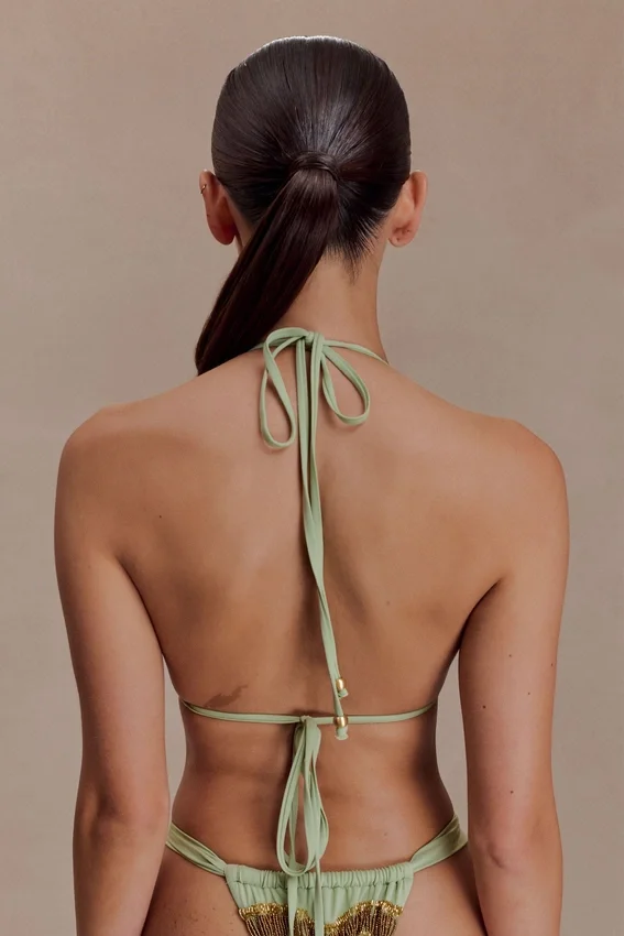 Robyn Beaded Triangle Bikini Top – Sage Robyn Beaded Triangle Bikini Top – Sage