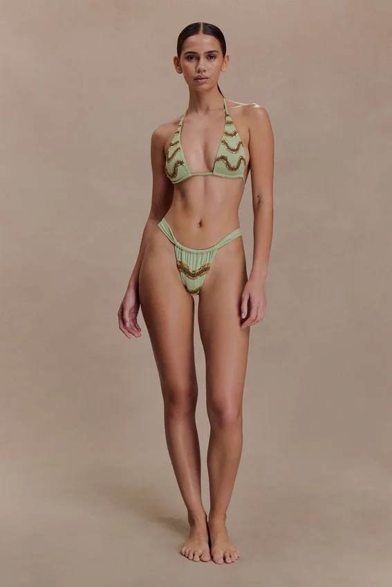 Robyn Beaded Triangle Bikini Top – Sage Robyn Beaded Triangle Bikini Top – Sage