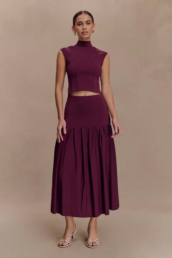 Romaine Bandage Knit Midi Skirt – Wine Romaine Bandage Knit Midi Skirt – Wine