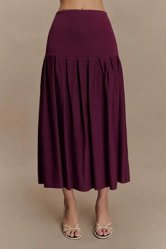 Romaine Bandage Knit Midi Skirt – Wine Romaine Bandage Knit Midi Skirt – Wine