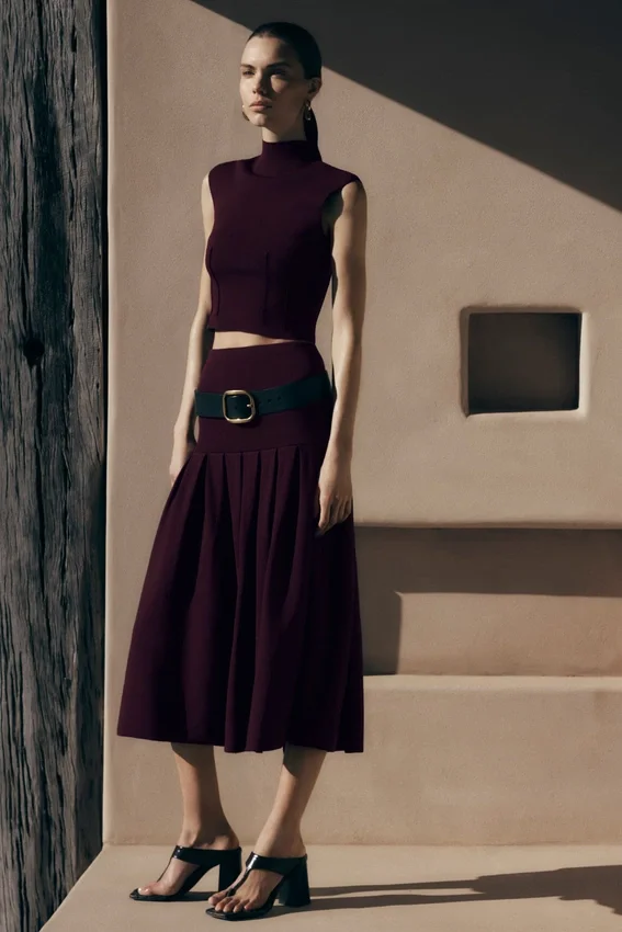 Romaine Bandage Knit Midi Skirt – Wine Romaine Bandage Knit Midi Skirt – Wine