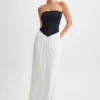 Ruby Strapless Slinky Maxi Dress – Black/White