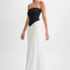 Ruby Strapless Slinky Maxi Dress – Black/White