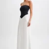 Ruby Strapless Slinky Maxi Dress – Black/White