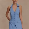 Ruth Cotton Halter Mini Dress – Ocean Blue