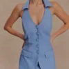 Ruth Cotton Halter Mini Dress – Ocean Blue