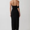Sable Crossover Crepe Midi Dress – Black