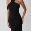 Sable Crossover Crepe Midi Dress – Black