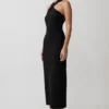 Sable Crossover Crepe Midi Dress – Black