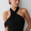 Sable Crossover Crepe Midi Dress – Black