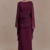 Samantha Waterfall Sleeves Maxi Dress – Wine