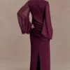 Samantha Waterfall Sleeves Maxi Dress – Wine