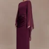 Samantha Waterfall Sleeves Maxi Dress – Wine