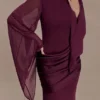 Samantha Waterfall Sleeves Maxi Dress – Wine