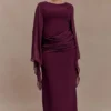 Samantha Waterfall Sleeves Maxi Dress – Wine