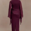 Samantha Waterfall Sleeves Maxi Dress – Wine