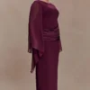 Samantha Waterfall Sleeves Maxi Dress – Wine