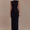 Samara Sleeveless Diamante Maxi Dress – Black