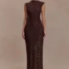 Samara Sleeveless Diamante Maxi Dress – Chocolate