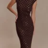 Samara Sleeveless Diamante Maxi Dress – Chocolate