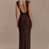 Samara Sleeveless Diamante Maxi Dress – Chocolate